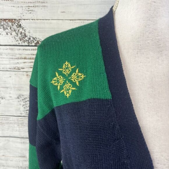 Vintage Koret Cardigan Sweater size Small Green Navy Wool Gold Embroidery Granny - Picture 3 of 11